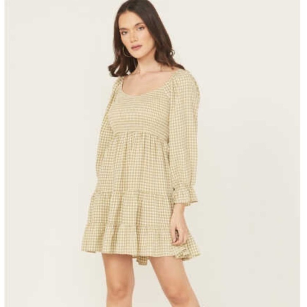 Blue B Gingham Tiered Mini Dress from Boot Barn Ruched Flirty Dress Large